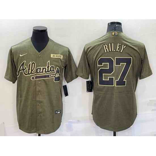 Men Atlanta Braves #27 Austin Riley Camo Salute To Service Cool Base Stitched Jersey