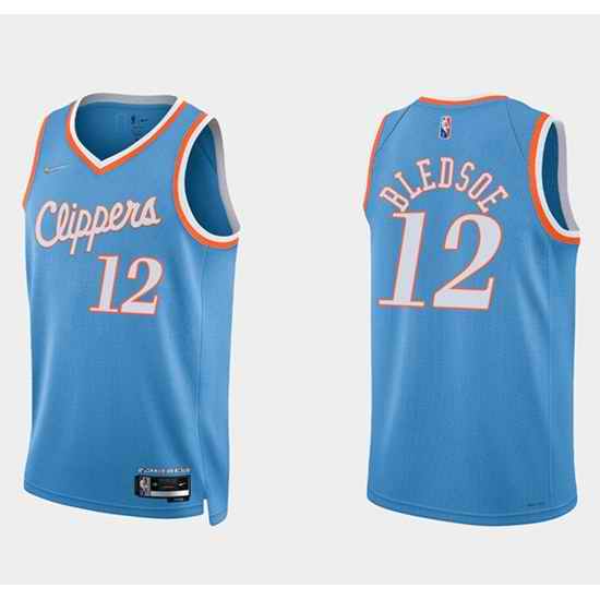 Men Los Angeles Clippers #12 Eric Bledsoe 2021 22 Blue 75th Anniversary City Edition Stitched Basketball Jersey
