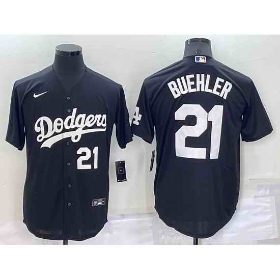 Men Los Angeles Dodgers #21 Walker Buehler Black Cool Base Stitched Baseball Jersey