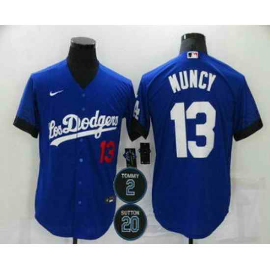 Men Los Angeles Dodgers 13 Max Muncy Blue #2 20 Patch City Connect Number Cool Base Stitched Jersey