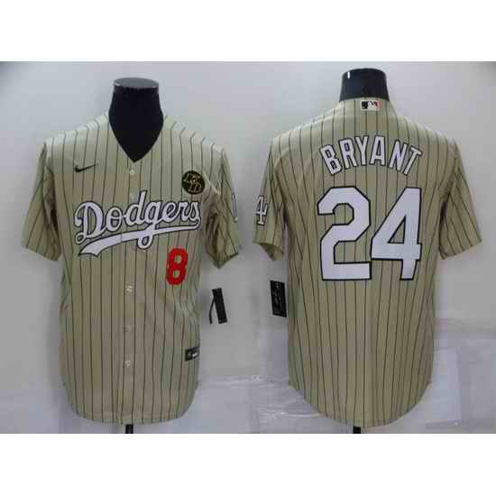 Men Los Angeles Dodgers Front #8 Back 24 Kobe Bryant Cream With KB Patch Cool Base Stitched jersey