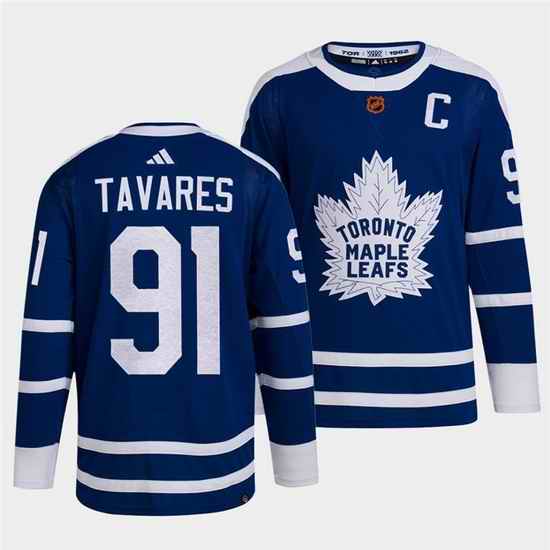 Men Toronto Maple Leafs Black #91 John Tavares Blue 2022 Reverse Retro Stitched Jersey->new york islanders->NHL Jersey