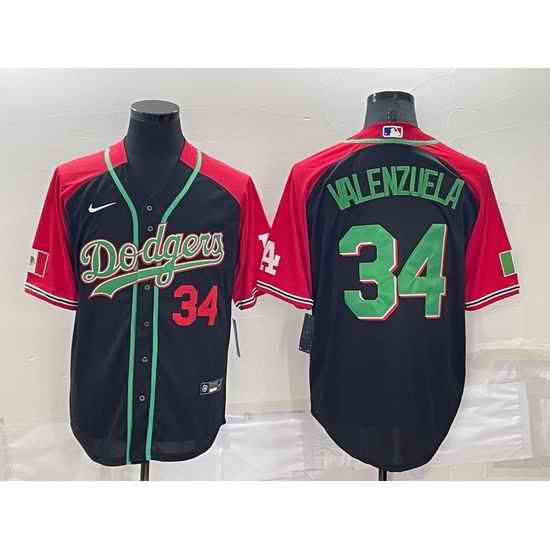 Men Los Angeles Dodgers #34 Toro Valenzuela Red Black Cool Base Stitched Baseball Jersey