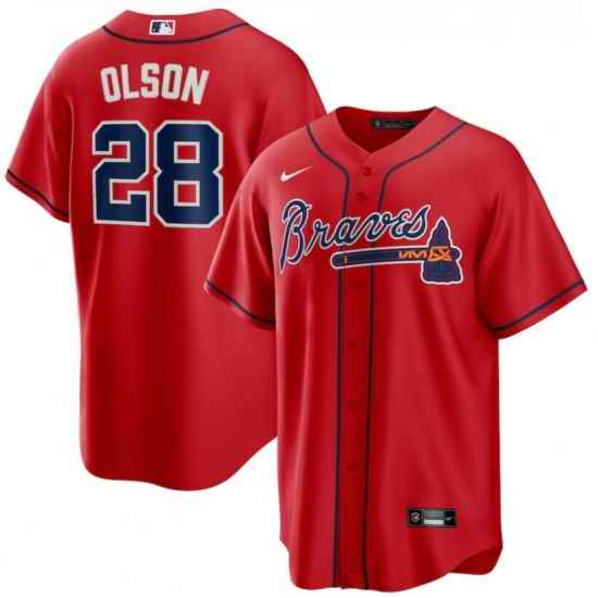 Men's Atlanta Braves #28 Matt Olson Red Nike Cool Base Jersey