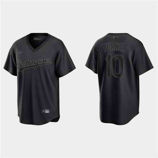 Men Los Angeles Dodgers #10 Justin Turner Black Pitch Black Fashion Replica Stitched Jersey