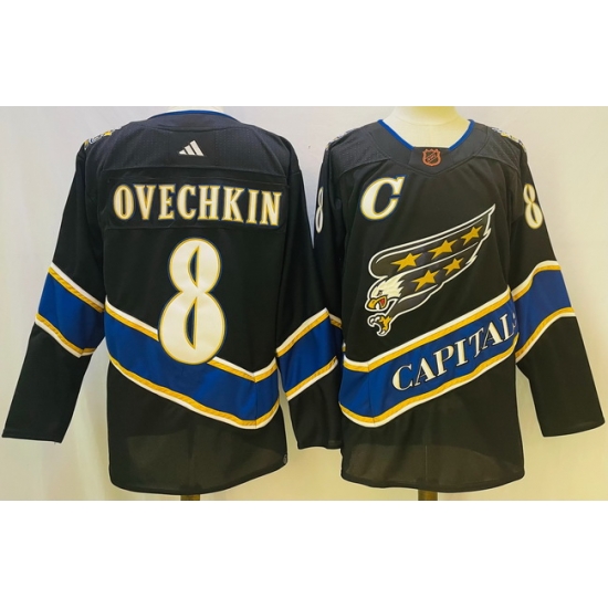 Men Washington Capitals #8 Alex Ovechkin Black 2022 23 Reverse Retro Stitched NHL Jersey->vegas golden knights->NHL Jersey