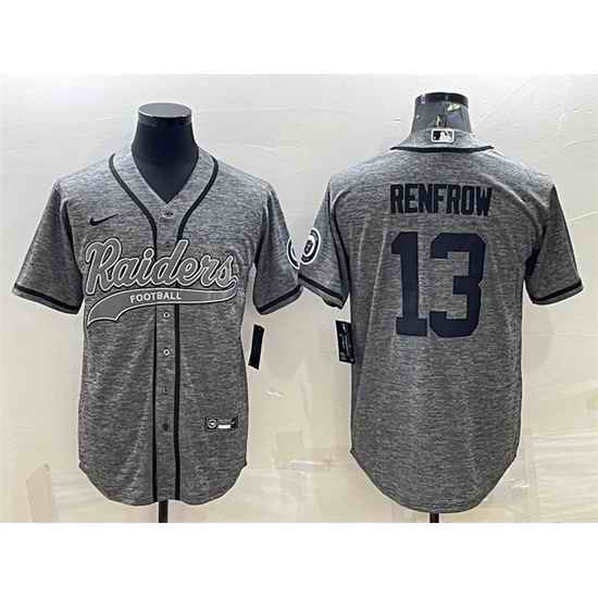 Men Las Vegas Raiders #13 Hunter Renfrow Grey With Patch Cool Base Stitched Baseball Jersey->las vegas raiders->NFL Jersey