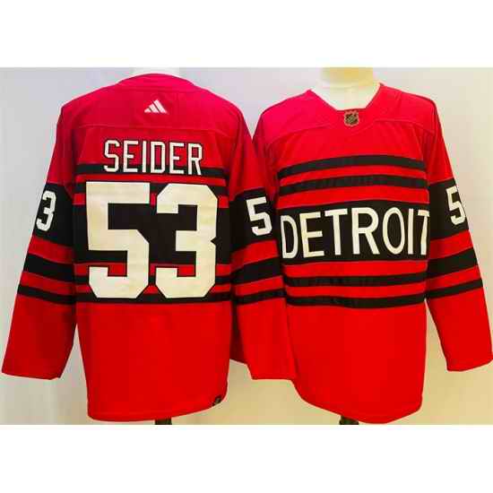 Men Detroit Red Wings 53 Moritz Seider Red 2022 #23 Reverse Retro Stitched Jersey->anaheim ducks->NHL Jersey