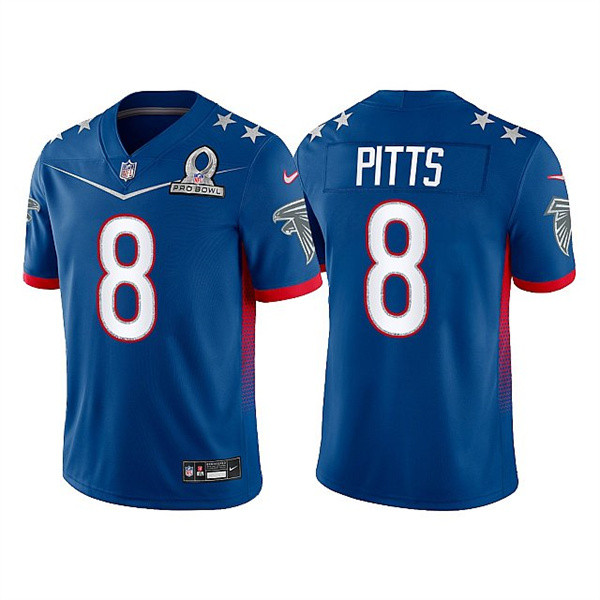 Men’s Atlanta Falcons #8 Kyle Pitts 2022 Royal NFC Pro Bowl Stitched Jersey->2022 pro bowl->NFL Jersey