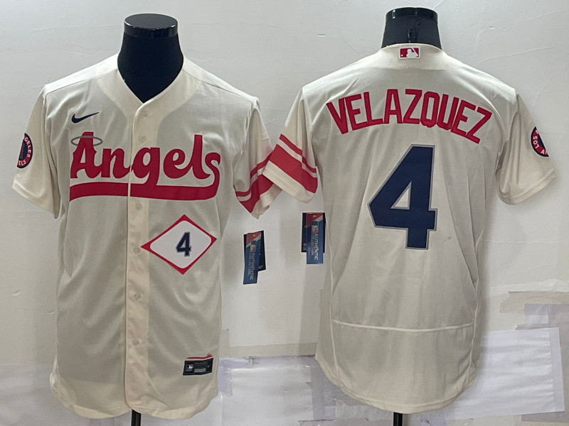Angels #4 Andrew Velazquez Cream Nike 2022 City Connect Flexbase Jerseys