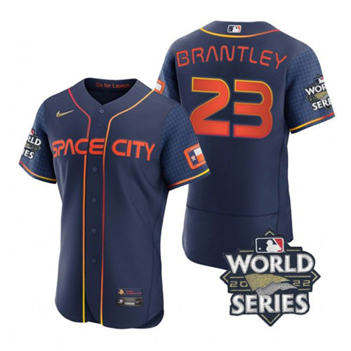 Astros #23 Michael Brantley Navy Nike 2022 World Series City Connect Flexbase Jersey