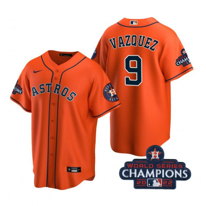 Astros #9 Christian Vazquez Orange 2022 World Series Champions Cool Base Jersey
