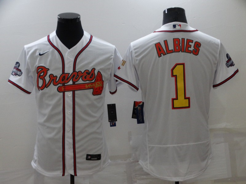 Braves #1 Ozzie Albies White 2022 Gold Program Flexbase Jersey