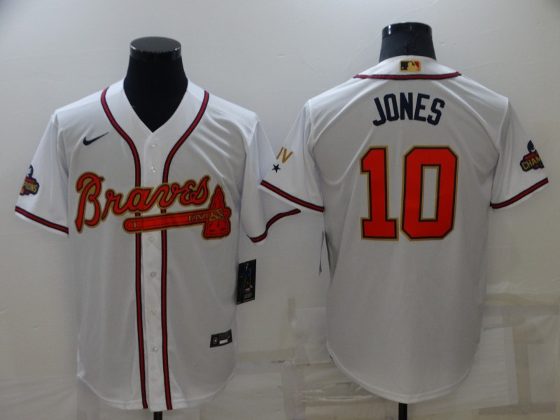 Braves #10 Chipper Jones White 2022 Gold Program Nike Cool Base Jersey