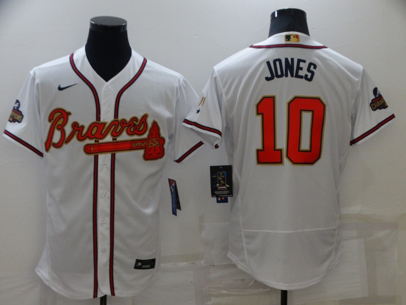 Braves #10 Chipper Jones White 2022 Gold Program Nike Flexbase Jersey