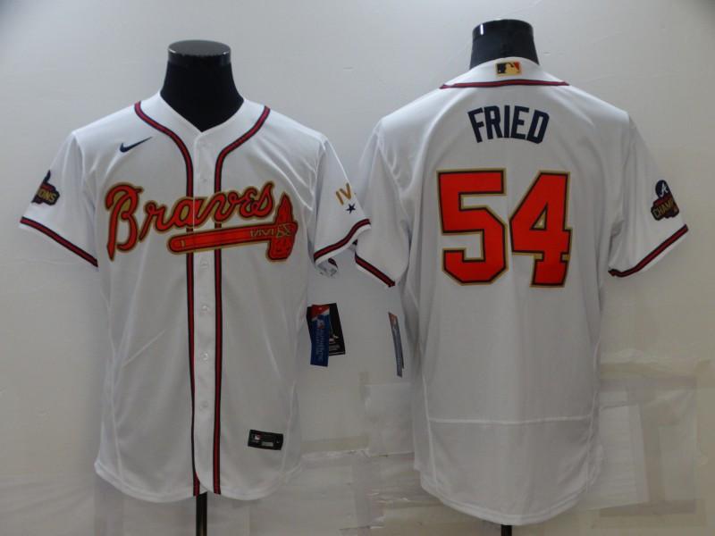Braves #54 Max Fried White 2022 Gold Program Nike Flexbase Jersey