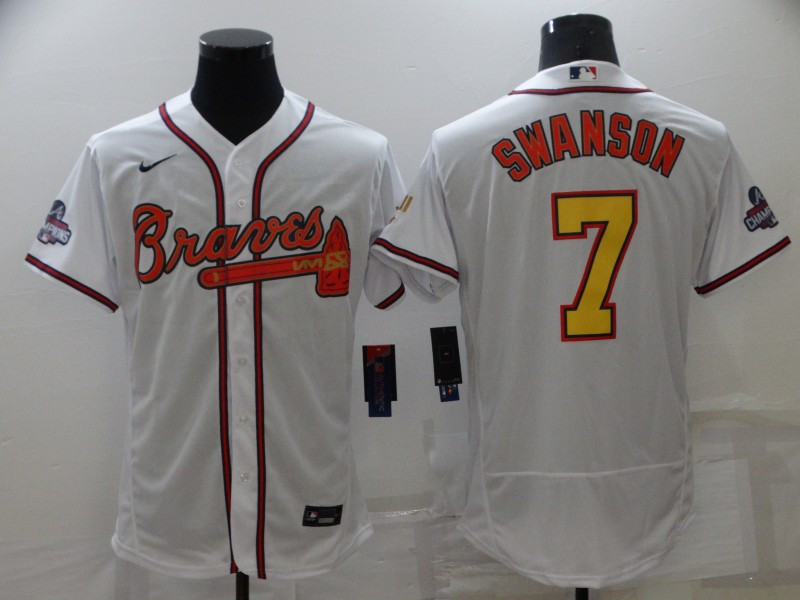 Braves #7 Dansby Swanson White 2022 Gold Program Flexbase Jersey