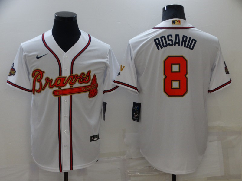 Braves #8 Eddie Rosario White 2022 Gold Program Nike Cool Base Jersey
