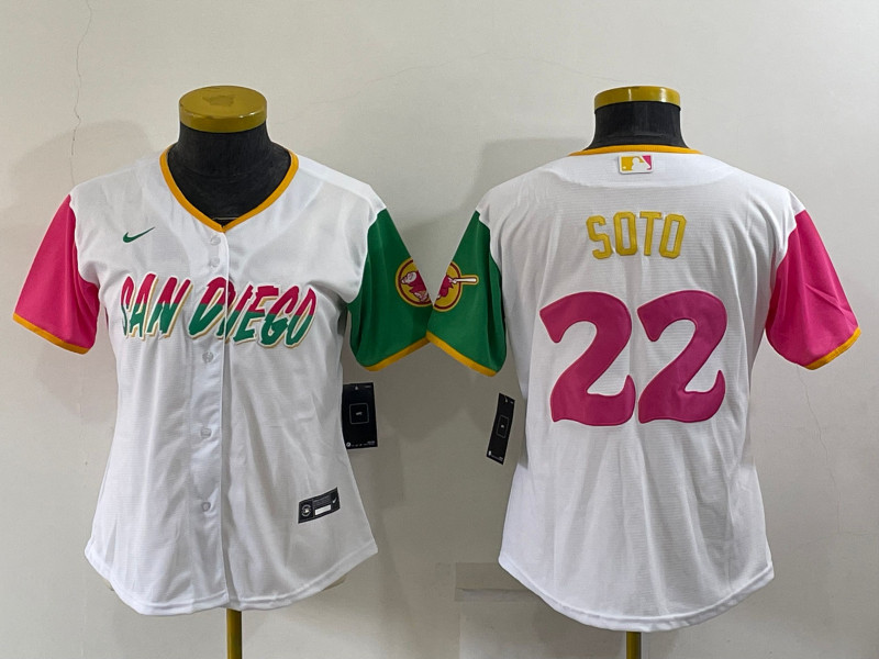 Padres #22 Juan Soto White Women Nike 2022 City Connect Cool Base Jersey->youth mlb jersey->Youth Jersey