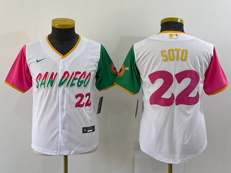 Padres #22 Juan Soto White Youth Nike 2022 City Connect Cool Bse Jersey->youth mlb jersey->Youth Jersey