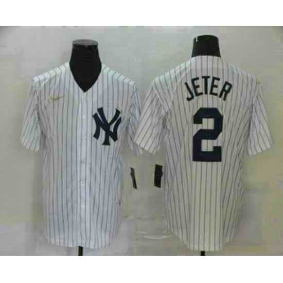 Men's New York Yankees #2 Derek Jeter White Throwback Stitched MLB Cool Base Nike Jersey