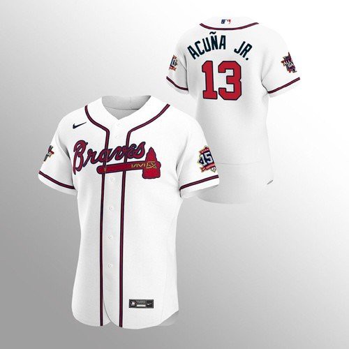 Atlanta Atlanta Braves #13 Ronald Acuna Jr. Men’s Nike 150th Anniversary 2021 World Series Authentic MLB Jersey – White Men’s->youth mlb jersey->Youth Jersey