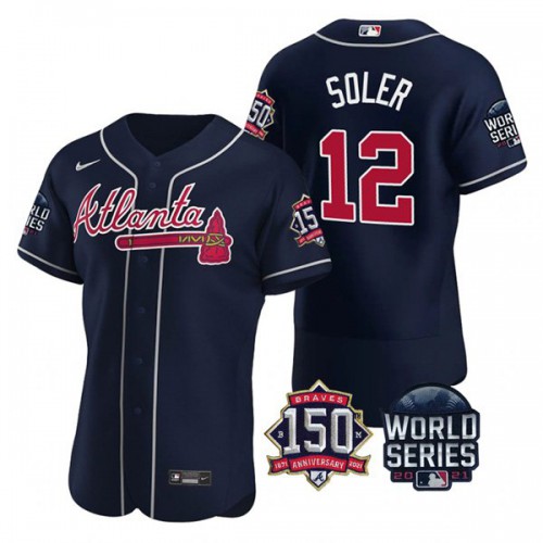 Atlanta Atlanta Braves #12 Jorge Soler Men’s Nike 150th Anniversary 2021 World Series Authentic MLB Jersey – Navy Men’s
