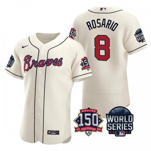 Atlanta Atlanta Braves #8 Eddie Rosario Men’s Nike 150th Anniversary 2021 World Series Authentic MLB Jersey – Cream Men’s