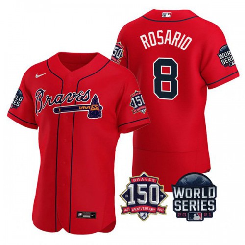 Atlanta Atlanta Braves #8 Eddie Rosario Men’s Nike 150th Anniversary 2021 World Series Authentic MLB Jersey – Red Men’s