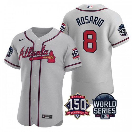 Atlanta Atlanta Braves #8 Eddie Rosario Men’s Nike 150th Anniversary 2021 World Series Authentic MLB Jersey – Grey Men’s