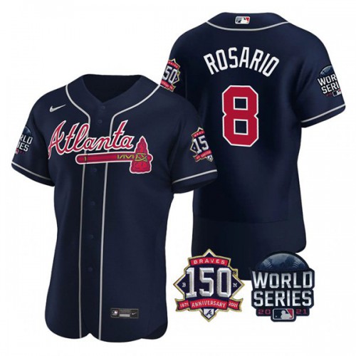 Atlanta Atlanta Braves #8 Eddie Rosario Men’s Nike 150th Anniversary 2021 World Series Authentic MLB Jersey – Navy Men’s