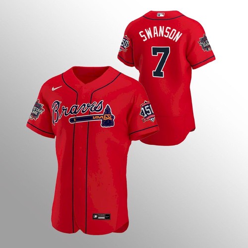 Atlanta Atlanta Braves #7 Dansby Swanson Men’s Nike 150th Anniversary 2021 World Series Authentic MLB Jersey – Red Men’s