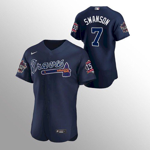 Atlanta Atlanta Braves #7 Dansby Swanson Men’s Nike 150th Anniversary 2021 World Series Authentic MLB Jersey – Navy Men’s