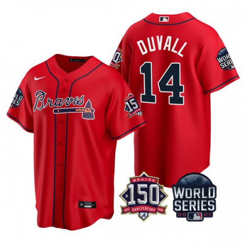 Atlanta Atlanta Braves #14 Adam Duvall Men’s Nike 150th Anniversary 2021 World Series Game MLB Jersey – Red Men’s->atlanta braves->MLB Jersey