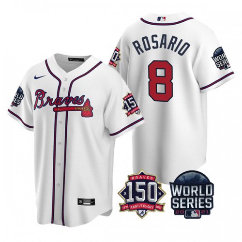 Atlanta Atlanta Braves #8 Eddie Rosario Men’s Nike 150th Anniversary 2021 World Series Game MLB Jersey – White Men’s