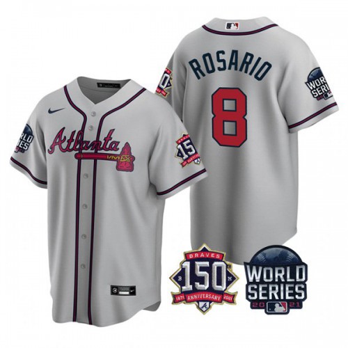 Atlanta Atlanta Braves #8 Eddie Rosario Men’s Nike 150th Anniversary 2021 World Series Game MLB Jersey – Grey Men’s->atlanta braves->MLB Jersey