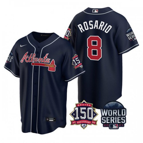 Atlanta Atlanta Braves #8 Eddie Rosario Men’s Nike 150th Anniversary 2021 World Series Game MLB Jersey – Navy Men’s->atlanta braves->MLB Jersey