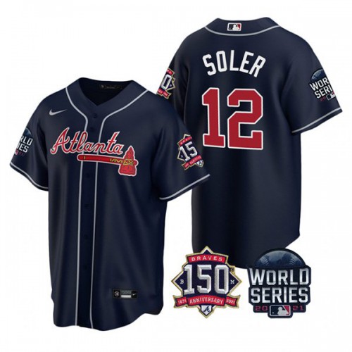 Atlanta Atlanta Braves #12 Jorge Soler Men’s Nike 150th Anniversary 2021 World Series Game MLB Jersey – Navy Men’s
