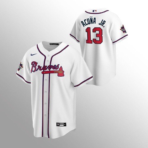 Atlanta Atlanta Braves #13 Ronald Acuna Jr. Men’s Nike 150th Anniversary 2021 World Series Game MLB Jersey – White Men’s->atlanta braves->MLB Jersey