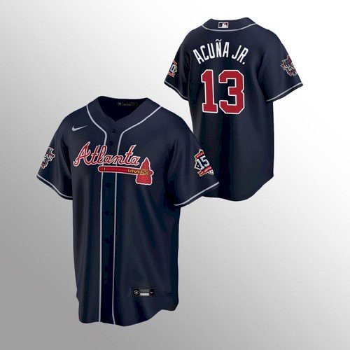 Atlanta Atlanta Braves #13 Ronald Acuna Jr. Men’s Nike 150th Anniversary 2021 World Series Game MLB Jersey – Navy Men’s