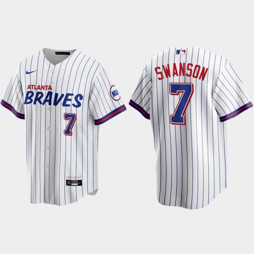 Atlanta Atlanta Braves #7 Dansby Swanson White Men’s Nike 2021 City Connect Replica MLB Jersey Men’s