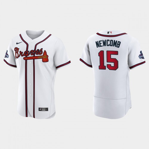Atlanta Atlanta Braves #15 Sean Newcomb Men’s Nike 2021 World Series Champions Patch MLB Authentic Player Jersey – White Men’s