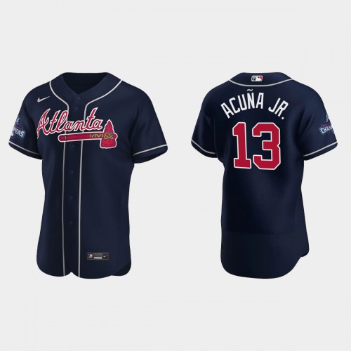 Atlanta Atlanta Braves #13 Ronald Acuna Jr. Men’s Nike 2021 World Series Champions Patch MLB Authentic Player Jersey – Navy Men’s