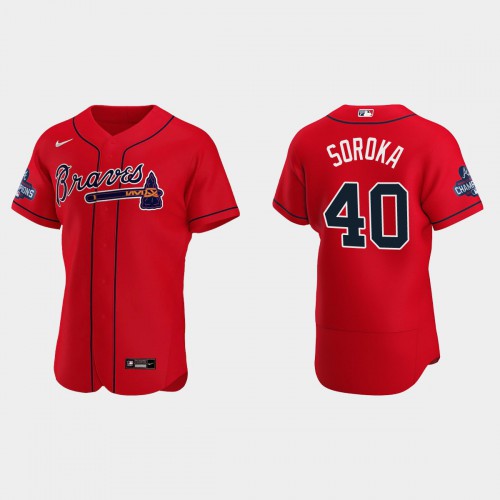 Atlanta Atlanta Braves #40 Mike Soroka Men’s Nike 2021 World Series Champions Patch MLB Authentic Player Jersey – Red Men’s