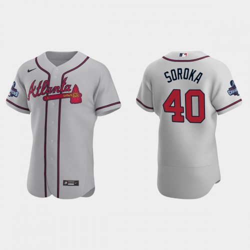 Atlanta Atlanta Braves #40 Mike Soroka Men’s Nike 2021 World Series Champions Patch MLB Authentic Player Jersey – Gray Men’s