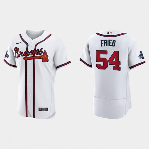 Atlanta Atlanta Braves #54 Max Fried Men’s Nike 2021 World Series Champions Patch MLB Authentic Player Jersey – White Men’s