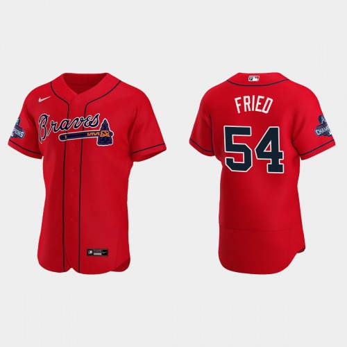 Atlanta Atlanta Braves #54 Max Fried Men’s Nike 2021 World Series Champions Patch MLB Authentic Player Jersey – Red Men’s