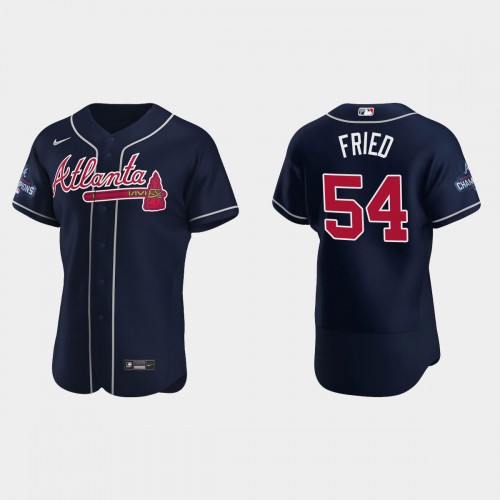 Atlanta Atlanta Braves #54 Max Fried Men’s Nike 2021 World Series Champions Patch MLB Authentic Player Jersey – Navy Men’s