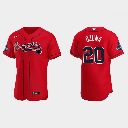 Atlanta Atlanta Braves #20 Marcell Ozuna Men’s Nike 2021 World Series Champions Patch MLB Authentic Player Jersey – Red Men’s
