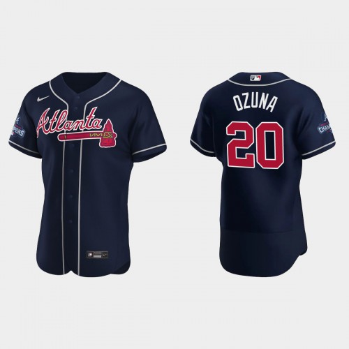 Atlanta Atlanta Braves #20 Marcell Ozuna Men’s Nike 2021 World Series Champions Patch MLB Authentic Player Jersey – Navy Men’s